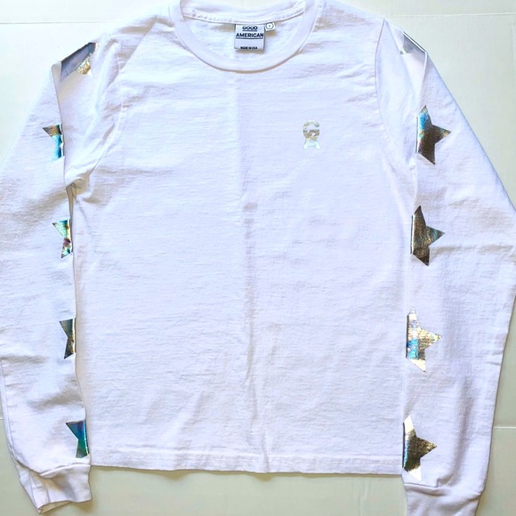 Good American White Long Sleeve Silver Star TShirt - Picture 2 of 9